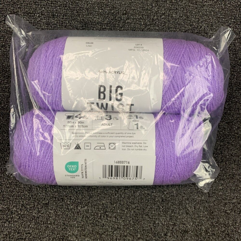 Lot Of 2 Big Twist Basic Value Pale Lilac Acrylic Worsted #4 6oz 380yds
